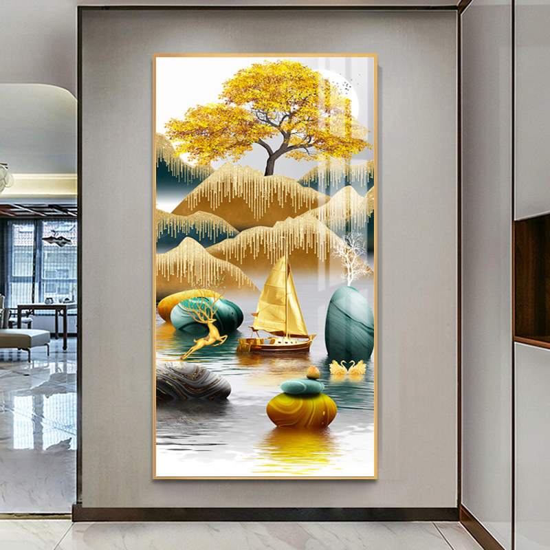 入户玄关装饰画走廊尽头挂画进门玄幻竖版壁画过道轻奢高档晶瓷画