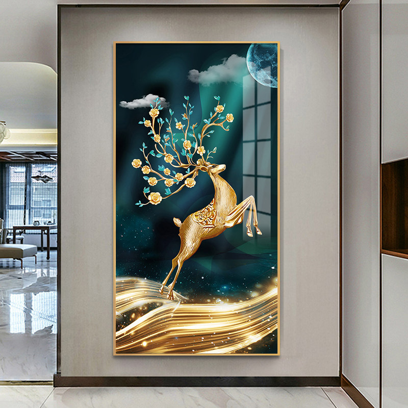 入户玄关画客厅背景墙装饰画走廊过道壁画现代简约轻奢大气晶瓷画