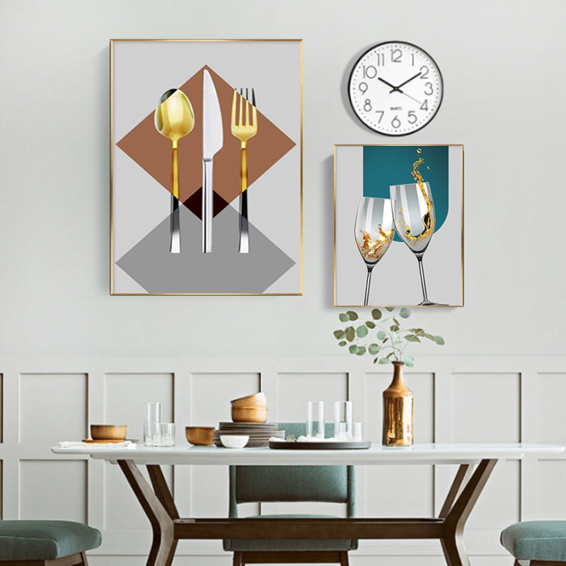 厨房壁画餐厅装饰画吃饭厅挂画现代简约酒杯餐桌画轻奢风歺厅组合