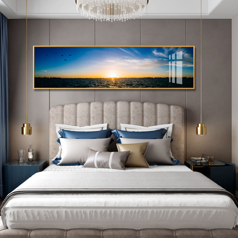 现代简约卧室床尾墙装饰画挂画客厅海边风景宾馆酒店客房横版床头