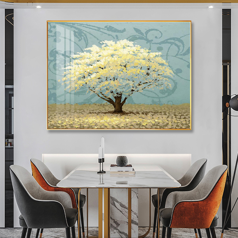餐厅装饰画轻奢餐桌饭厅挂画现代简约客厅玄关歺厅壁画发财树北欧图片