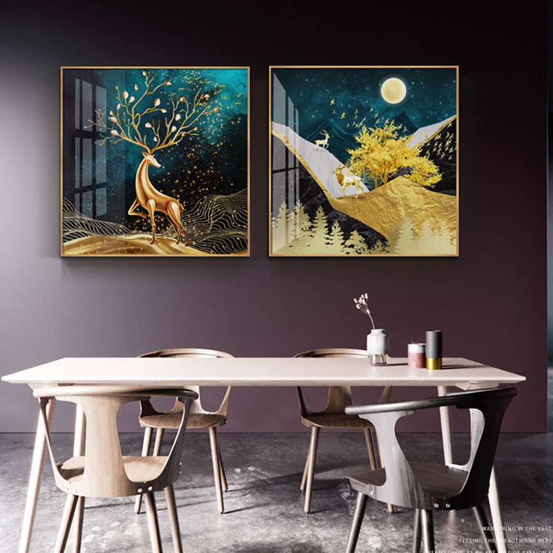 餐厅装饰画组合现代简约艺术画沙发背景墙挂画样板房客厅麋鹿壁画图片