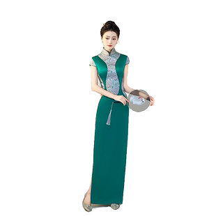 走秀旗袍2024新款高端改良中国风绿色修身宴会模特团队表演服装女