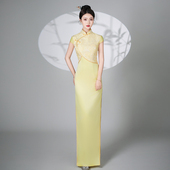 诗贝茉高端优雅长款 旗袍女改良复古风妈妈送考连衣裙舞台演出服