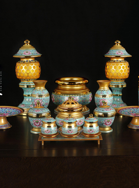 佛具用品新唐纹圣水香筒佛像佛堂摆件套装莲花香炉神社供具用品