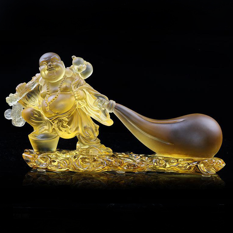 琉璃弥勒佛佛像摆件笑佛大肚造型客厅办公桌家居装饰创意桌面摆件