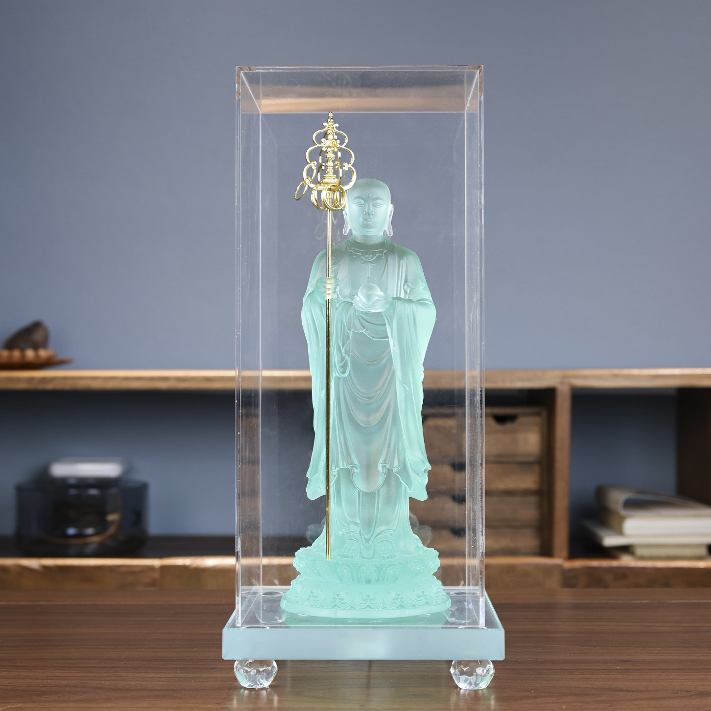 手工琉璃发光地藏像加高底座防尘罩组合家居氛围装饰灯艺术摆件