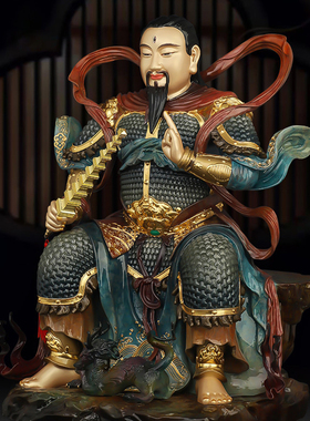 铜质彩绘雷祖大帝像九天应元雷声普化天尊神像摆件家用供奉装饰