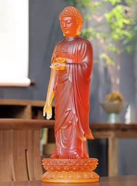 无量寿东林大佛琉璃佛像摆件阿弥陀佛站像摆件中式佛堂供奉桌面摆