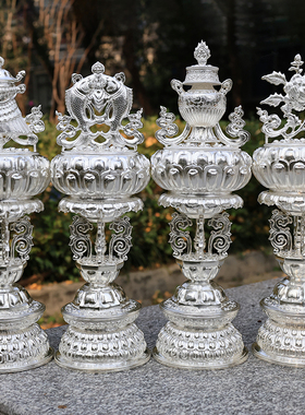 藏式吉祥八宝银制摆件八吉祥佛堂家用摆件超大号八吉祥八供用具