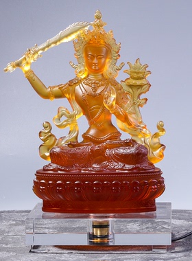 琉璃文殊菩萨密宗佛像贴金佛堂家居供奉庄严中式工艺摆件密宗