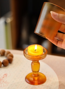 古法工艺琉璃烛台毓磬酥油灯座供佛灯盏室内家用佛堂装饰桌面摆件