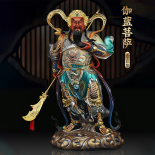 铜彩绘韦陀护法伽蓝菩萨像关羽关公传统造像摆件家用书房玄关装饰