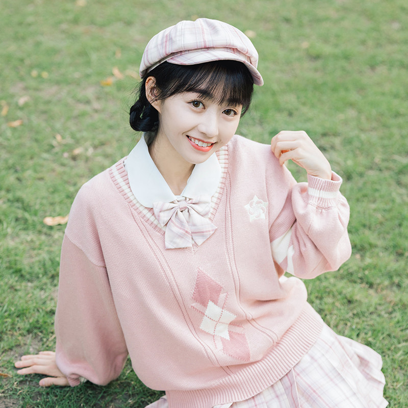 【三个岛JK制服馆】原创格柄晨安同格贝雷帽格纹可爱甜美秋季学生