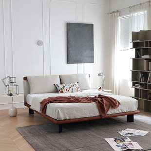 布艺床简约现代小户型卧室北欧棉麻羽绒软包主卧1.8米双人齐边床