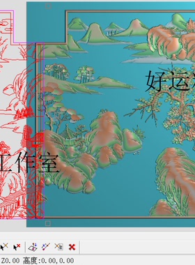 背板山水精雕图风景精品松树小桥浮雕图灰度图山水床靠背717-437