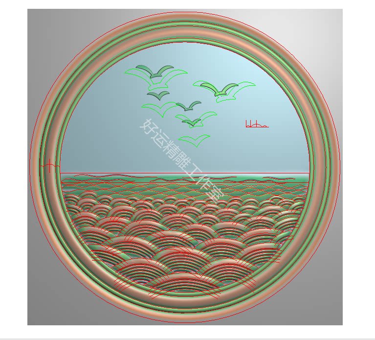 浪花精雕图水花水浪灰度图雕刻图浮雕图海燕新中式靠背餐椅背板