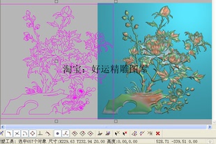 精雕牡丹花门板浮雕图电视柜牡丹花鸟精雕图灰度花开富贵229 232