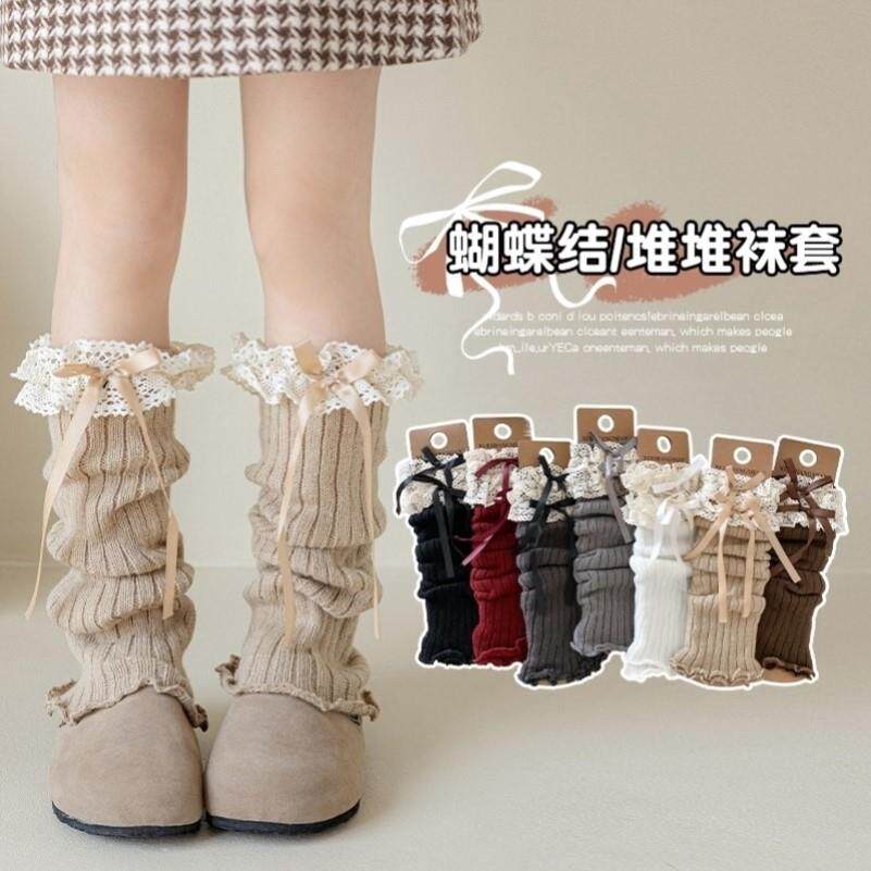 女童袜套秋冬韩系公主风白色咖色中筒袜保暖腿套女孩堆堆袜小腿袜