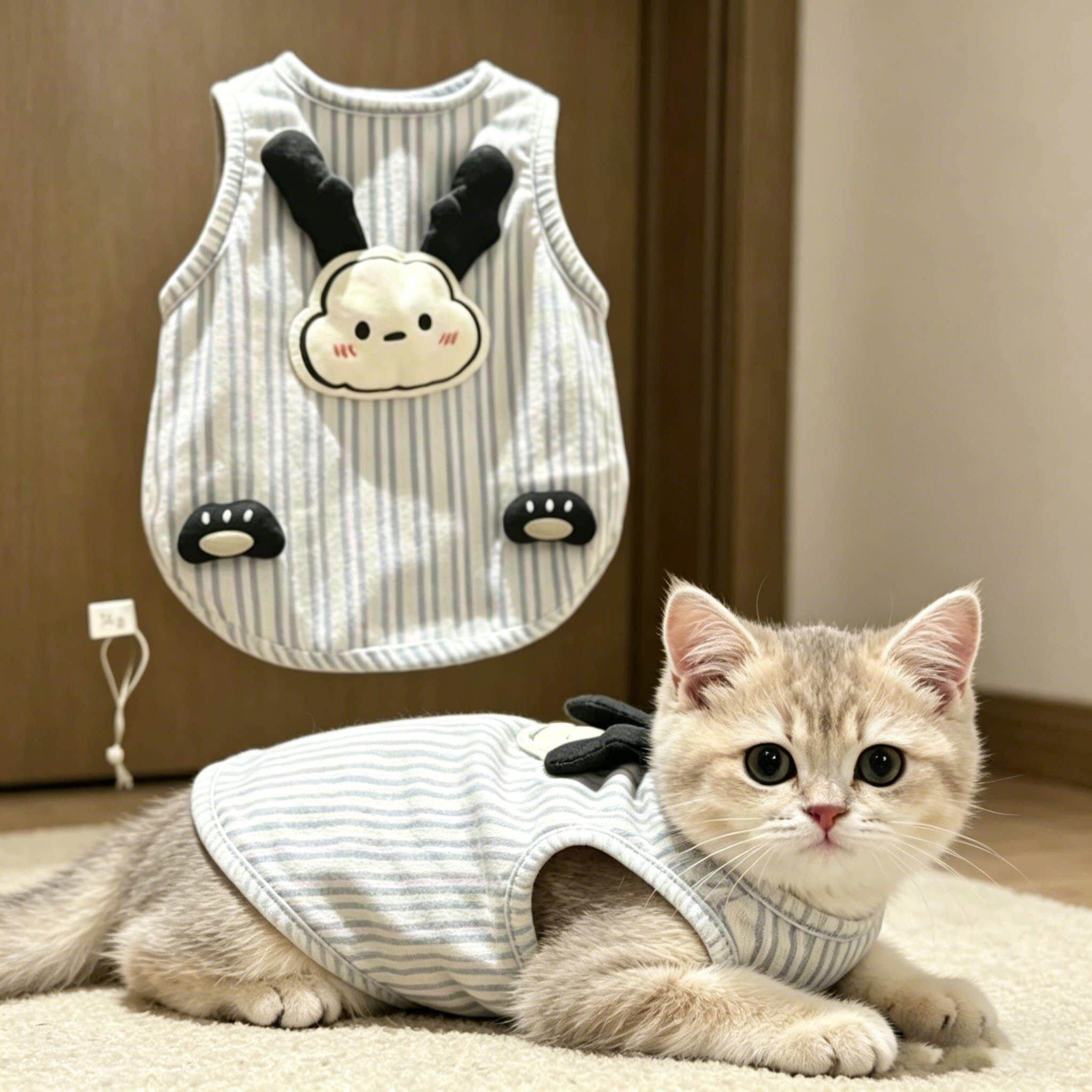 猫咪衣服夏季薄款透气条纹小猫的背心布偶猫防掉毛幼猫夏天德文猫