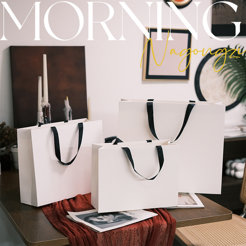 白色无腰线手提袋可印logo礼品袋纸袋化妆品礼物袋购物袋包装袋子