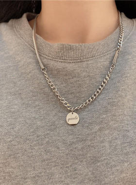 ins欧美嘻哈蹦迪钛钢项链时尚网红朋克风男女通用毛衣项链卫衣