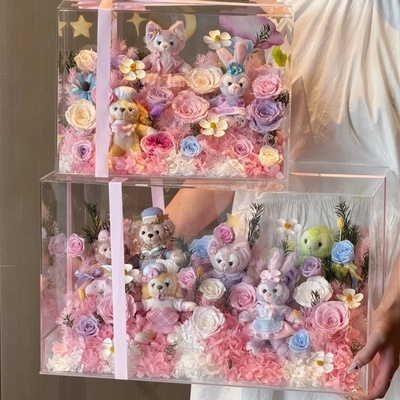 迪士尼花盒永生花亚克力空盒高透明花器生日礼物DIY摆件