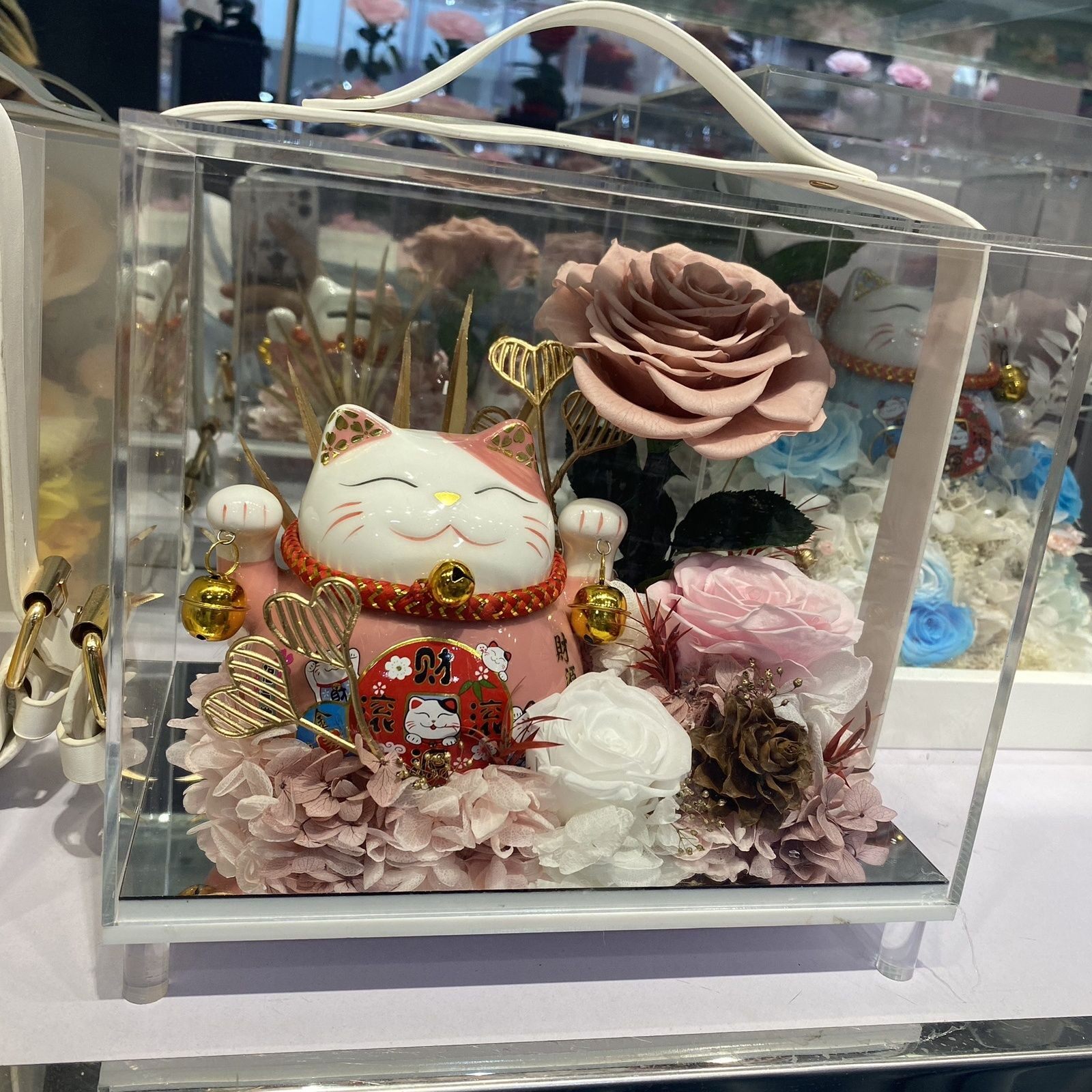 永生花玫瑰绣球花生日礼物开业乔迁招财猫礼盒送闺蜜DIY空盒摆件图片