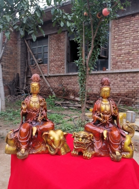 纯铜文殊菩萨普贤菩萨高27厘米重约9斤包邮退货包运费