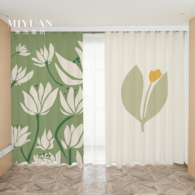 现代简约遮光窗帘北欧花朵装饰