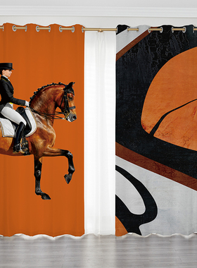 2024流行窗帘现代简约轻奢骏马橙色客厅卧室飘窗阳台定制成品窗帘