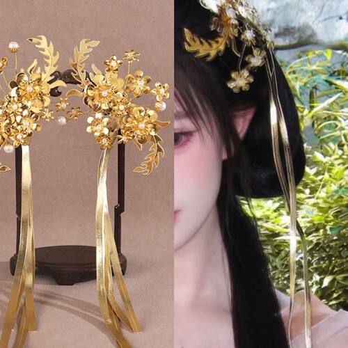虞姬金色银色富贵流苏发夹古风
