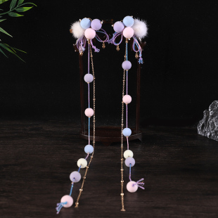 古风毛茸茸发夹流苏夹子头饰汉服发饰可爱甜美儿童头饰边夹民族风