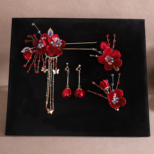 古风新款红色发钗敬酒结婚头饰