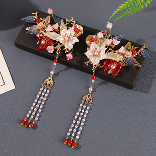 新中式汉服头饰新娘超仙古代流苏古风轻奢琉璃发夹步摇少女古典