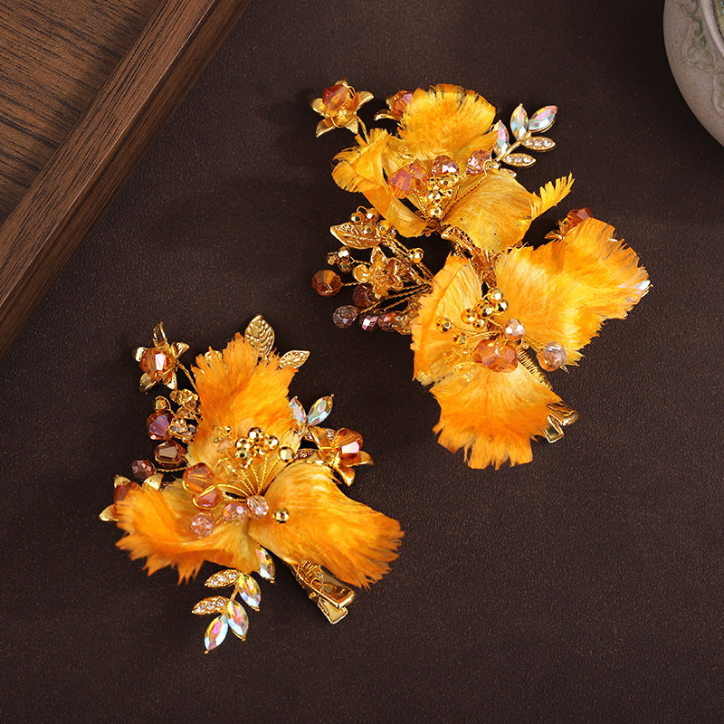 新娘新中式水晶花朵发夹头饰女古风高端定制龙凤复古汉服发饰饰品