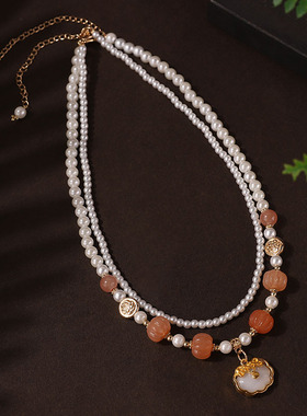 双层仿珍珠项链搭配新中式汉服西装禾秀服影楼写真饰品男女闺蜜款