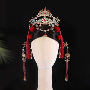 古风汉服明制头饰戏曲发冠凤冠发饰毛球套装流苏新娘婚礼爆款配饰