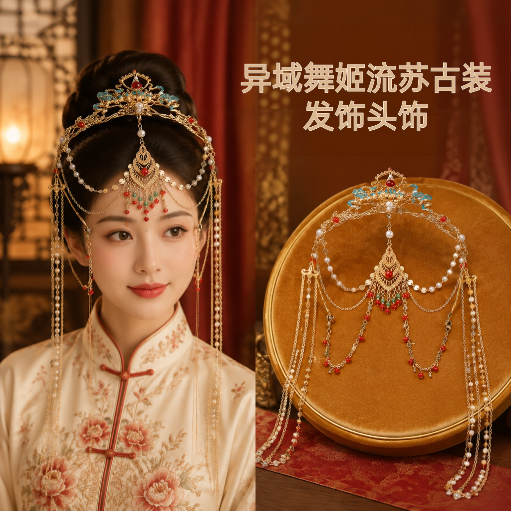 西域公主敦煌发箍古装仙气流苏眉心坠古风汉服头饰云异域风发饰