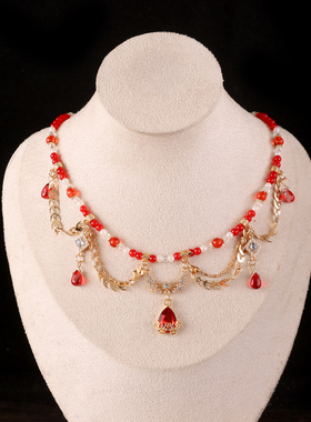 仿珍珠复古柳叶流苏短璎珞