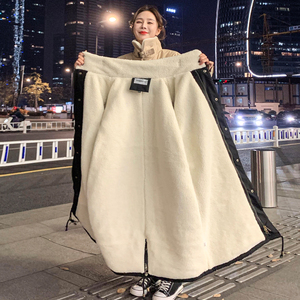 港风冬季外套潮ins加绒派克棉服女中长款过膝韩版宽松羊羔毛棉袄