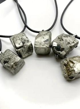 天然黄铜矿水晶吊坠项链带黑色皮绳水晶配件