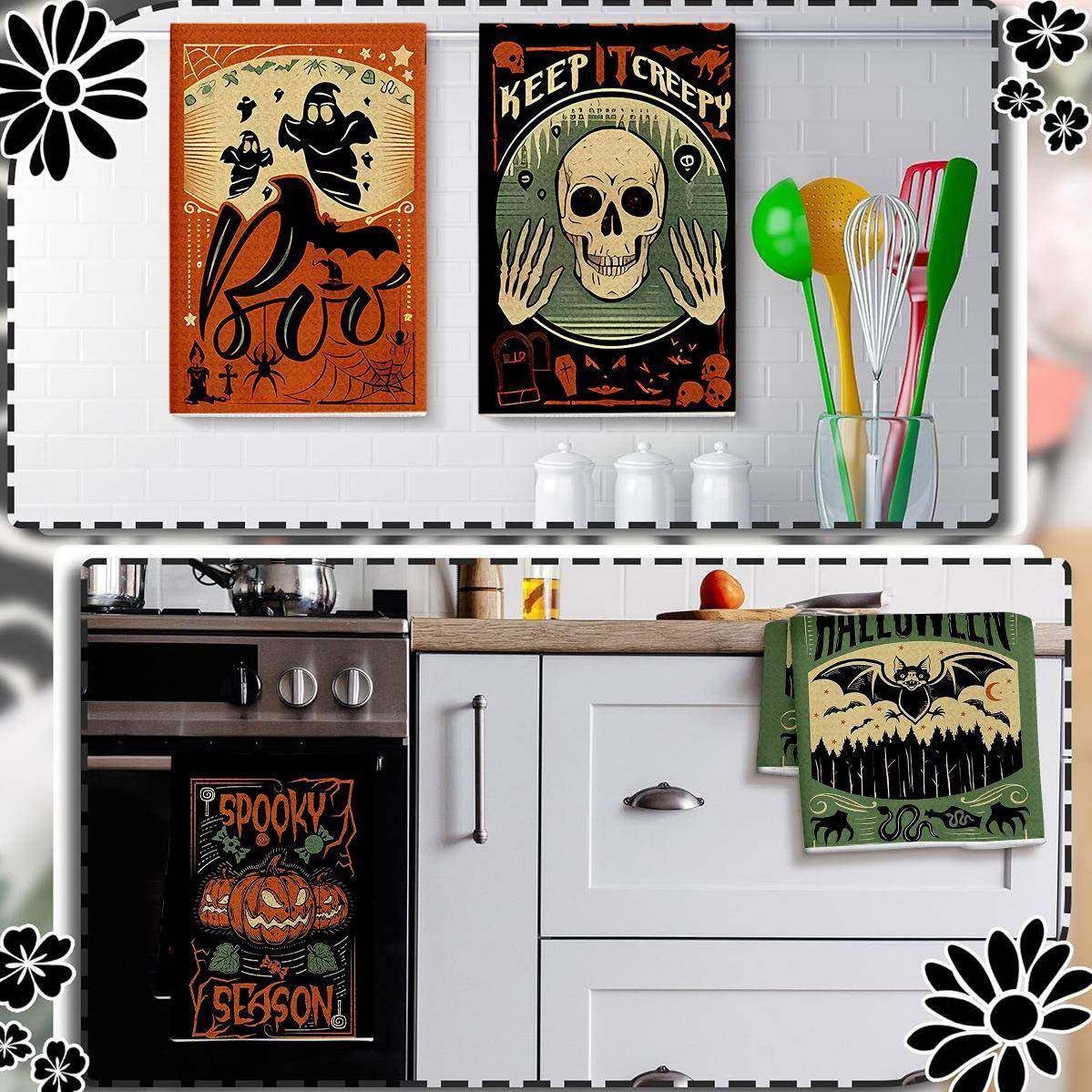 【temu爆款万圣节毛巾】6件套厨房抹布超细纤维印花礼物节日毛巾,家庭/个人清洁工具,抹布,淘宝优惠券,粉丝福利购,淘宝优惠卷