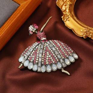 复古重工满钻跳舞女郎优雅气质芭蕾舞者胸针大衣外套水钻胸花