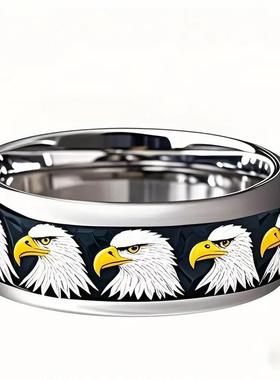 《霸气鹰魂：不锈钢戒指，镌刻不羁力量》8mm钢色老鹰球面