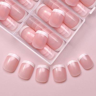 120片盒装美甲穿戴甲短款白法式裸色穿戴甲短甲片夏天穿戴假指甲