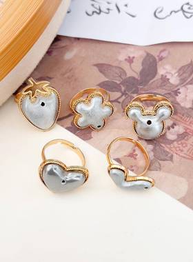 非遗宋锦手工戒指爱心草莓DIY戒指底托可调节贴布带盖饰品配件