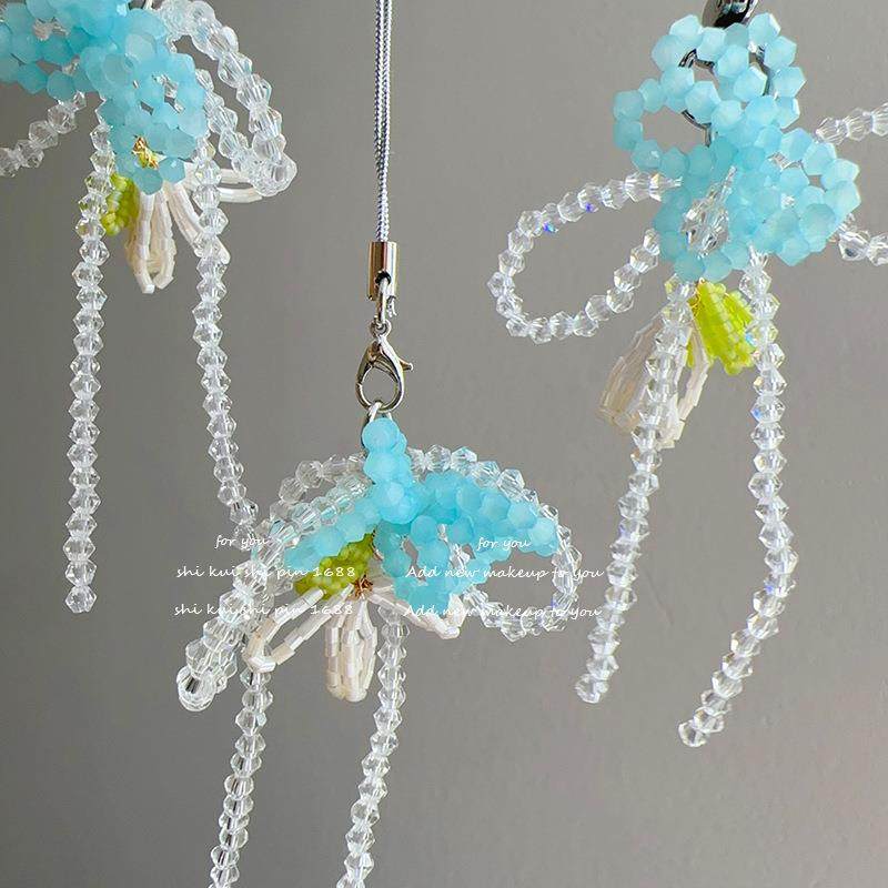 花朵水晶蝴蝶结花束钥匙扣手机绳鞋花挂件挂饰甜包包装饰小花挂链