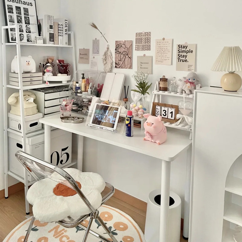 家用ins白色桌子简约电脑桌女生卧室化妆桌租房学生学习写字书桌