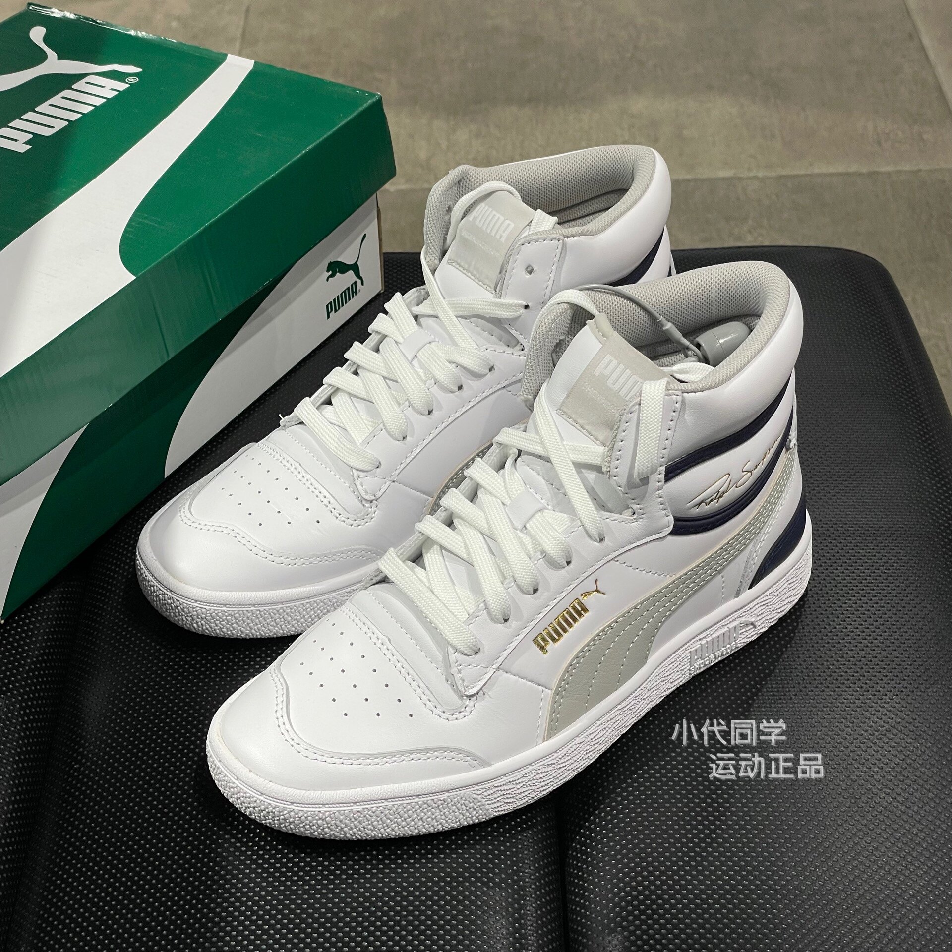 puma ralph sampson高帮男鞋 春秋金标白蓝牛皮复古板鞋370847-04